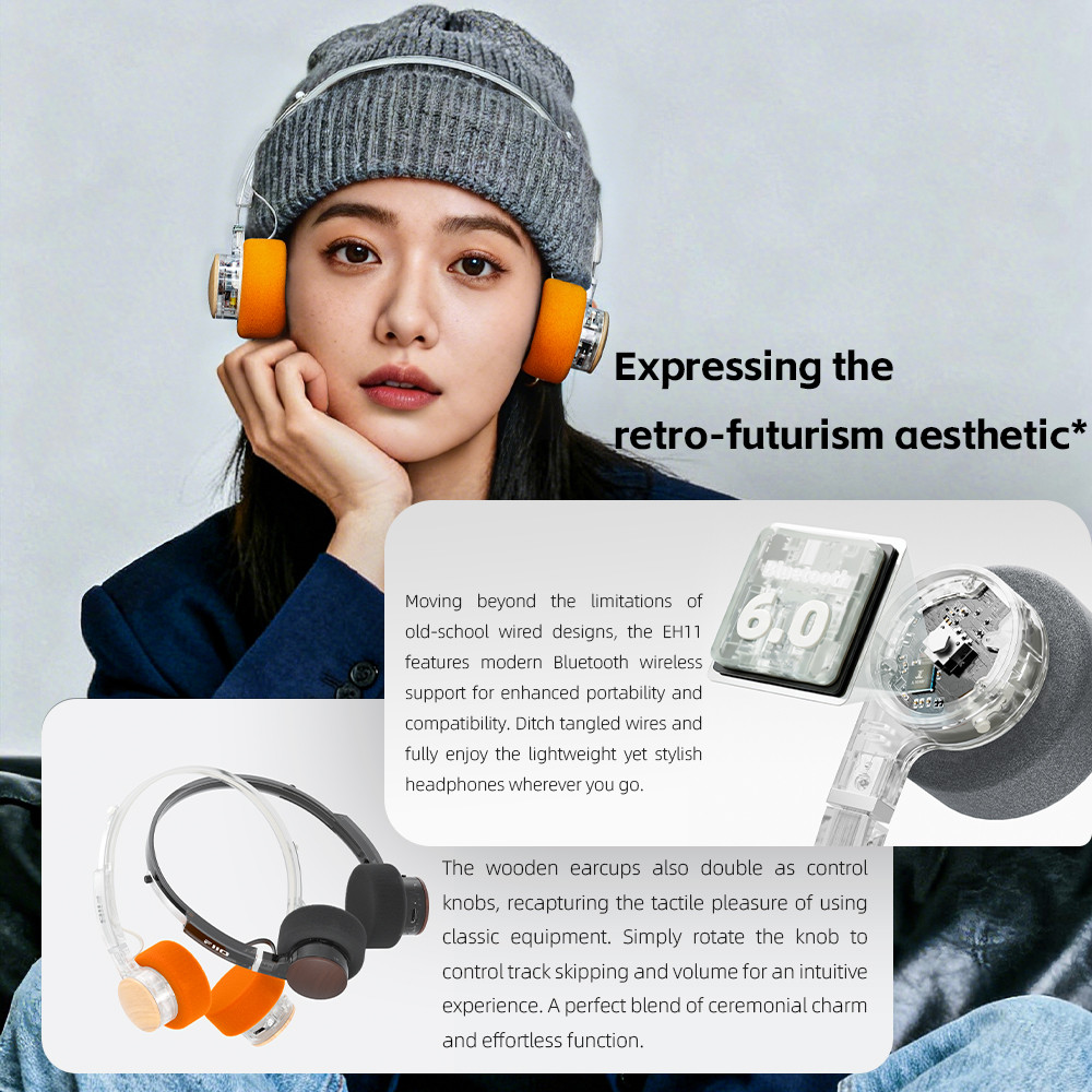Tai nghe on-Ear FIIO EH11 với âm thanh LDAC Hi-Res Nhẹ Thiết kế cổ điển Thiết bị kép & Ứng dụng Tai nghe HiFi EQ