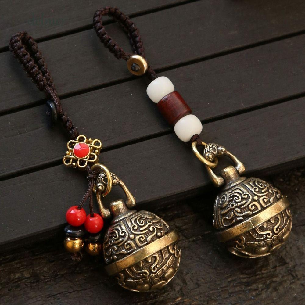 DELMER Đồng Chuông Xe Móc Khóa, Vintage Handmade Mantra Chuông Móc Khóa, Móc Chìa Khóa Ô Tô Phong Cách Dân Tộc Chuông Dây Handmade Dây Móc Khóa Ô Tô Nam
