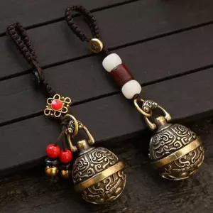DELMER Đồng Chuông Xe Móc Khóa, Vintage Handmade Mantra Chuông Móc Khóa, Móc Chìa Khóa Ô Tô Phong Cách Dân Tộc Chuông Dây Handmade Dây Móc Khóa Ô Tô Nam