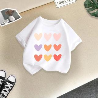 Áo thun thể thao cổ tròn, thoáng khí, đa năng, thoải mái, phong cách, in hình trái tim và bánh donut dành cho bé gái.