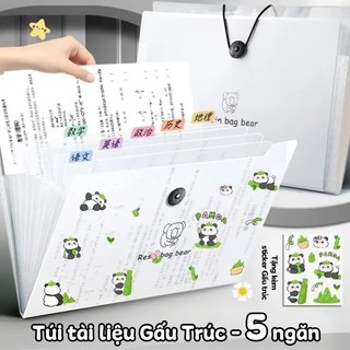 Túi đựng tài liệu A4 cho học sinh văn phòng, sticker gấu trúc dễ thương, nhiều ngăn tiện lợi, chất liệu PP 8/12 bền bỉ