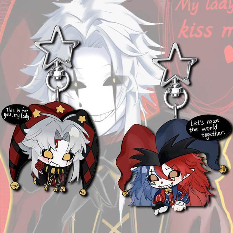 Game The Freak Circus Pierrot Cosplay Keychain Kawaii Acrylic Joker Clown Pendant Keyring Key Chain Bag