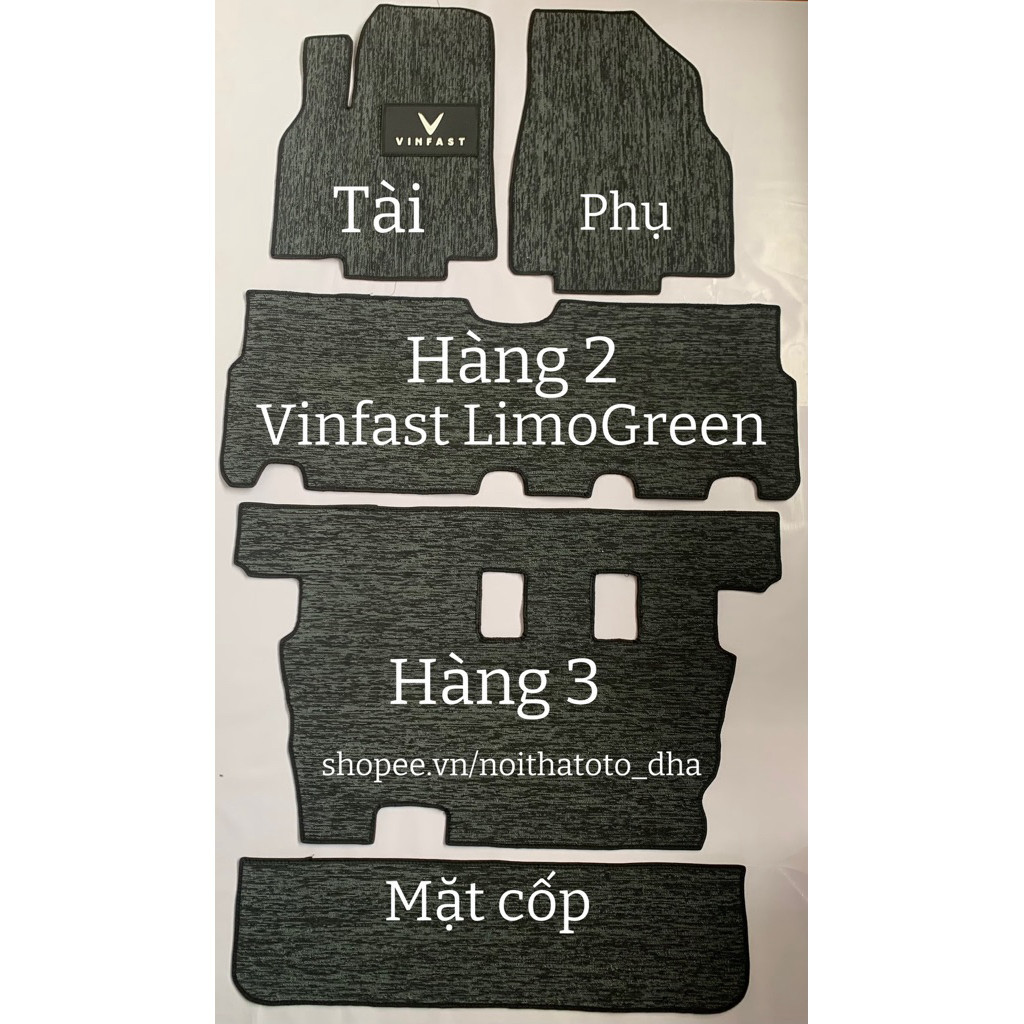 Thảm lót sàn rối cước Vinfast LimoGreen đủ 3 hàng ghế kèm cốp cắt sẵn may bo viền sẵn chuẩn form