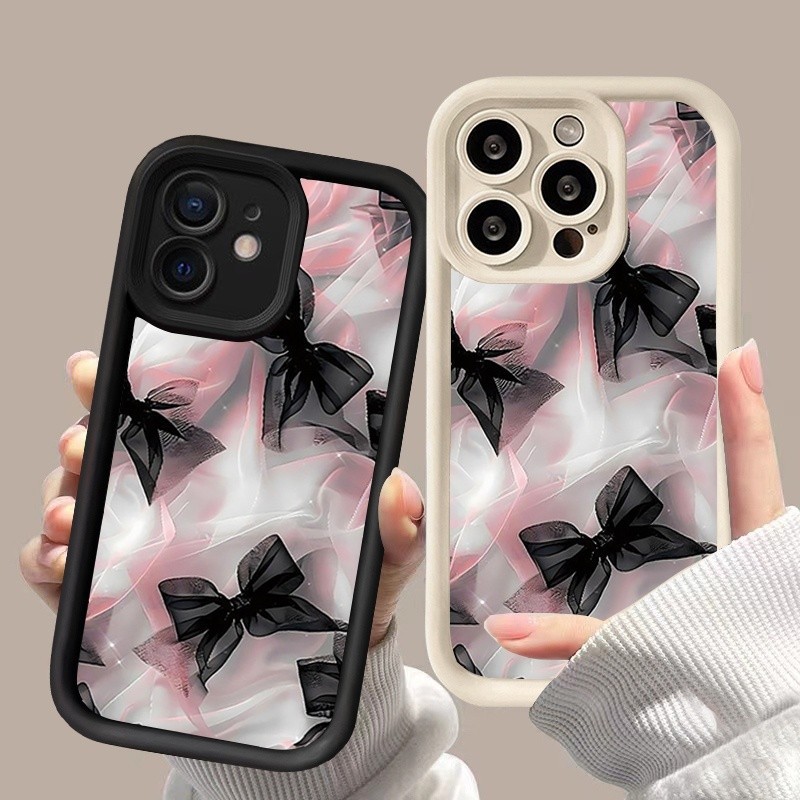Ốp Điện Thoại Nơ Màu Hồng Hàn Quốc Màu Đen Cho Samsung Galaxy A53 A52 A52S A06 A05 A05S A04 A04E A12 A13 A22 A23 A32 A33 A51 A71 A31 A50 A73 M54 Silicon Thời Trang Chống Sốc Mềm Chắc Chắn