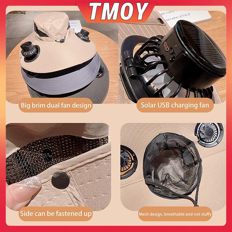 TMOY Mũ Cắm Trại Đa Chức Năng, Sạc Năng Lượng Mặt Trời và Quạt Tích Hợp, Phù Hợp Cho Các Hoạt Động Ngoài Trời