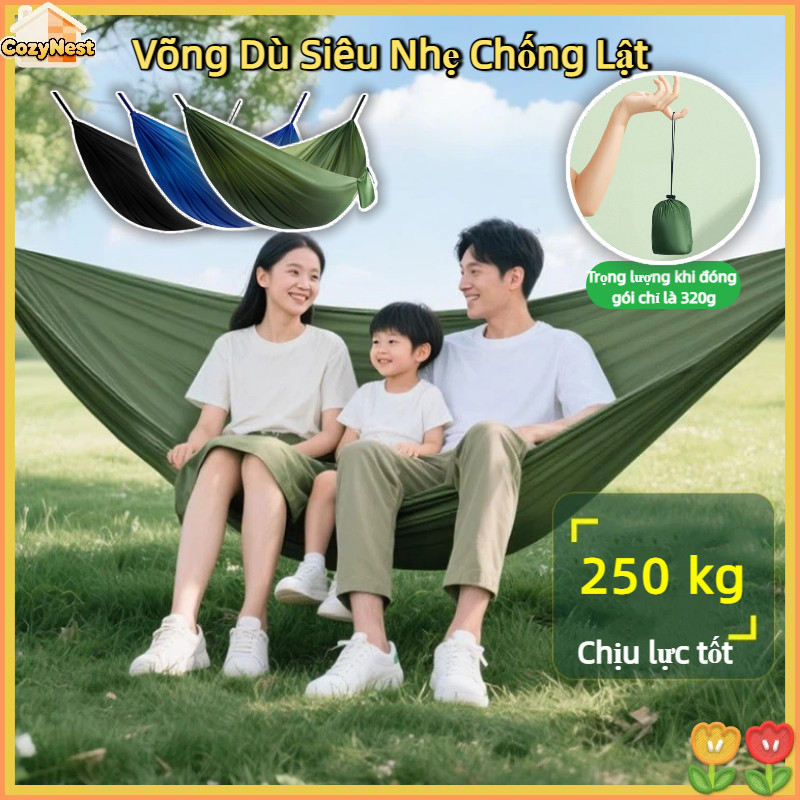 Võng Dù Siêu Nhẹ Chống Lật, Túi Cất Gọn 1 Khối,Chịu Tải 250kg,Lý Tưởng Cho Camping-Du Lịch-Dã Ngoại