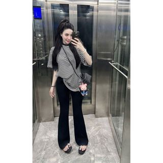 sét quần dáng dài ống loe + phối áo phông kẻ sọc ngang dáng -thuba94