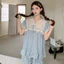 Bông bong bóng có đệm ngực Bộ đồ ngủ nữ 2025 Tay ngắn ngọt ngào Loungewear Bộ đồ hai mảnh