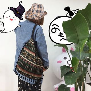 Túi Dung Tích Lớn Túi Đeo Vai Nữ Vải Jacquard Túi Lớn Phong Cách Dân Tộc Bohemian Túi Tua Rua
