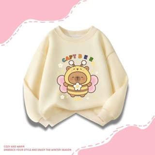 Áo sweatshirt in họa tiết Kapibala dành cho bé gái, kiểu dáng giản dị và dễ thương, mỏng nhẹ, thời trang và thoải mái.