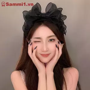 Hoop Tóc Lưới Đen Retro với Nơ Lớn - Phụ Kiện Tóc Cho Nữ