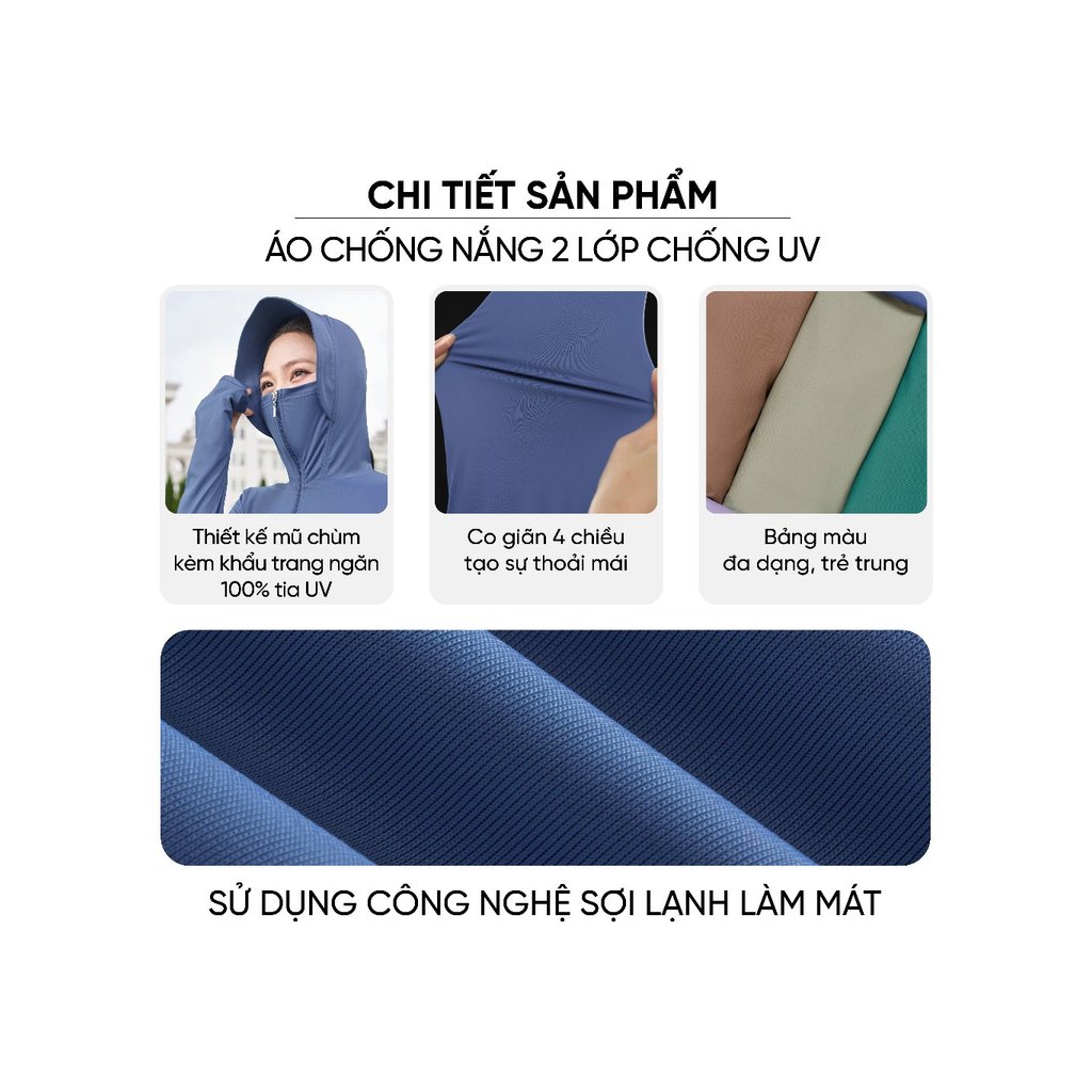Áo chống nắng nữ CARDINA 2 lớp chất liệu Icetext chống tia UV hiệu quả 6NHF03
