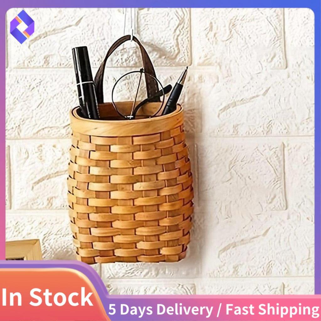 Giỏ treo tường bằng gỗ, Hộp đựng đồ ăn nhẹ trái cây để bàn, Tay cầm bằng da mục vụ Giỏ đựng đồ thủ công Dễ dàng lắp đặt Dễ dàng sử dụng