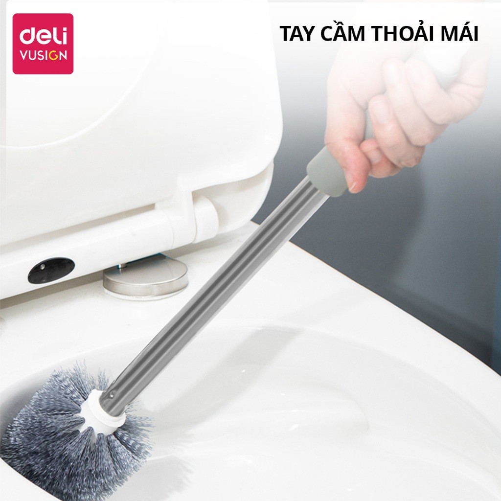 Chổi Cọ Nhà Vệ Sinh Toilet Deli Vusign - Cọ Bồn Cầu Kèm Hộp Đựng Tay Cầm Có Móc Treo