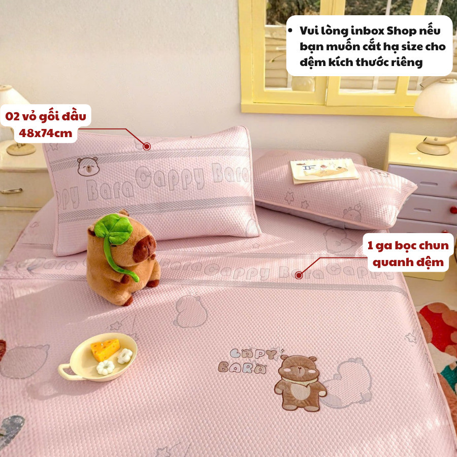 (CDH387) Bộ ga gối 3 món chất liệu ice coll với họa tiết thêu nổi siêu dễ thương  - MemMinbeddingLuxuy