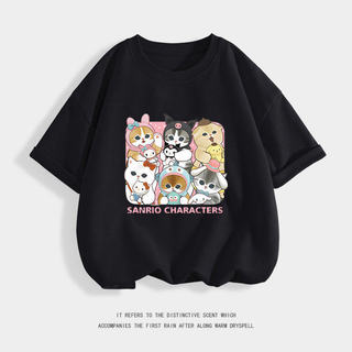 Áo thun Mofusand Shark Cat dành cho bé gái, cỡ vừa đến lớn, với hình ảnh chú mèo Sandy đáng yêu của Sanrio.