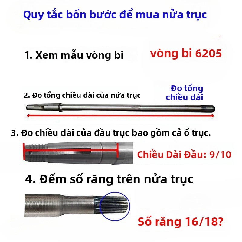 💦Xe ba bánh điện Nửa trục 18 răng 16 răng Trục sau Ổ trục 910cm Đầu 6205 Vòng bi Xe điện LZHT