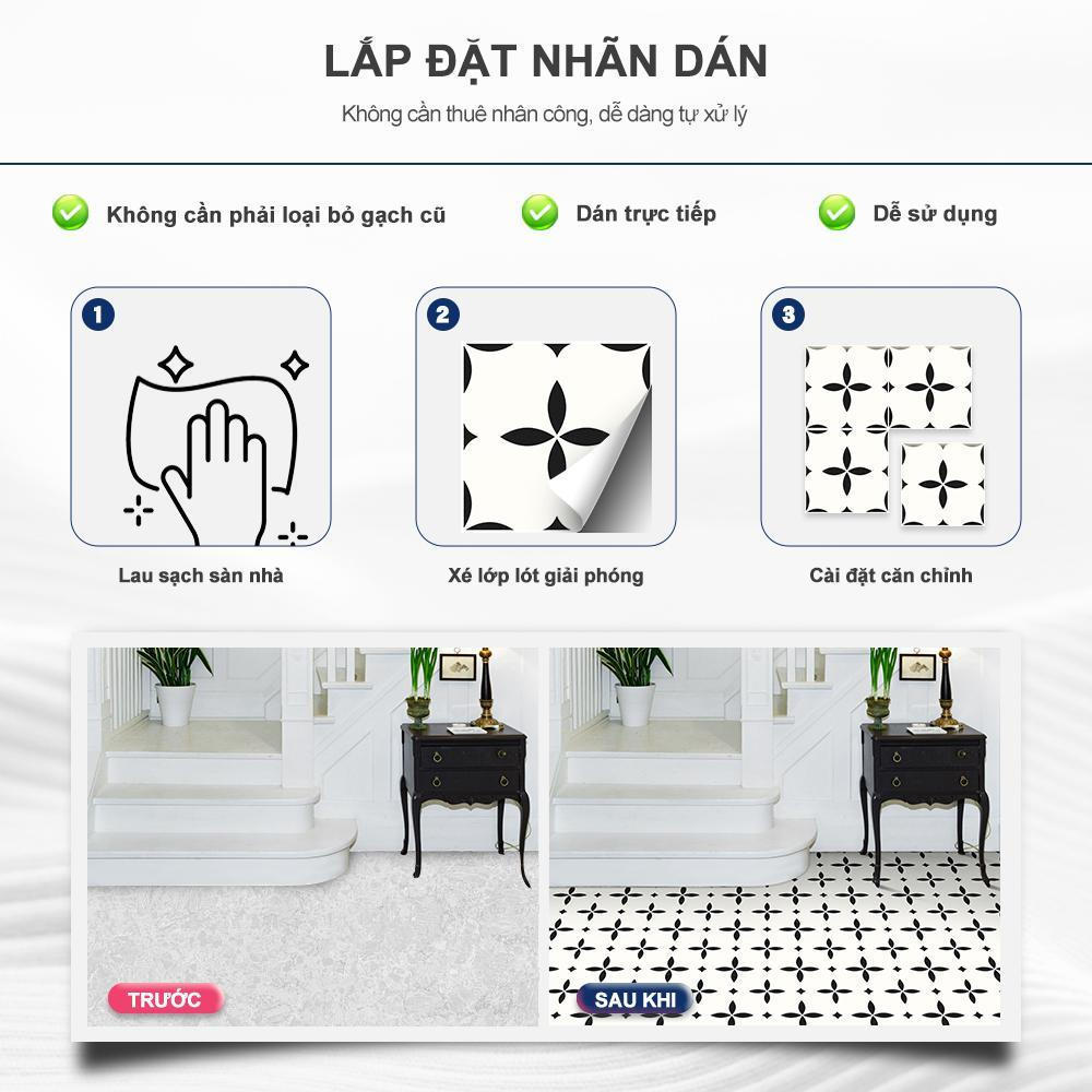 Nhãn dán sàn MORCART, Nhãn dán gạch, Chống thấm nước và chống trượt, Thích hợp cho nhà bếp, phòng tắm, lối vào và trang trí sàn, DIY tự dính, Phong cách cổ điển, 30cmx30cm, 1 Cái