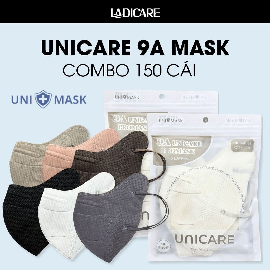 UNICARE Combo 150 cái Khẩu trang 9A UNICARE chính hãng cao cấp, 5 lớp kháng khuẩn, che kín mặt chống tia UV tuyệt đối