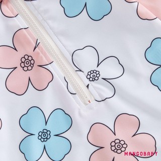 MG-Toddler Bộ Đồ Bơi Bé Gái Hoa Nửa Khóa Kéo Dài Tay Rash Guard Bộ Đồ Tắm Và Mũ Chống Nắng Đồ Bơi Đáng Yêu