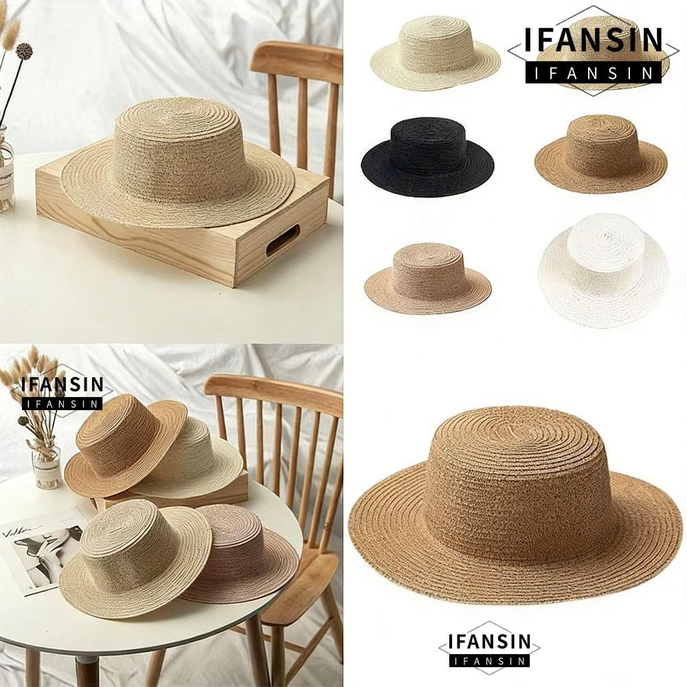 Mũ Rơm IFANSIN Vành Rộng Thoáng Khí, Chống Nắng Cho Bãi Biển Với Ống Hút Dệt Tay Thời Trang