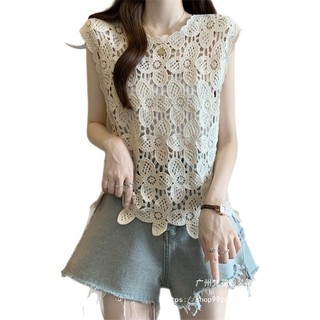 Áo vest nữ không tay ren thêu cánh hoa, phong cách mới mẻ cho xuân
