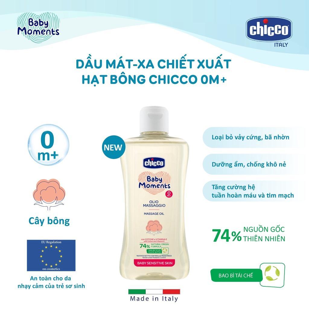 (Tặng túi đựng) Combo Chicco mềm mịn 6 (Sữa tắm gội Hoa cúc 200ml & Dầu mát-xa Hạt Bông)