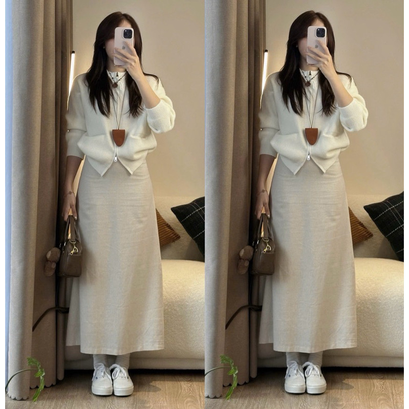 Chân váy LINEN THÔ dáng dài 88cm có lót trong (ẢNH OLDSCHOOL) Hàng đẹp