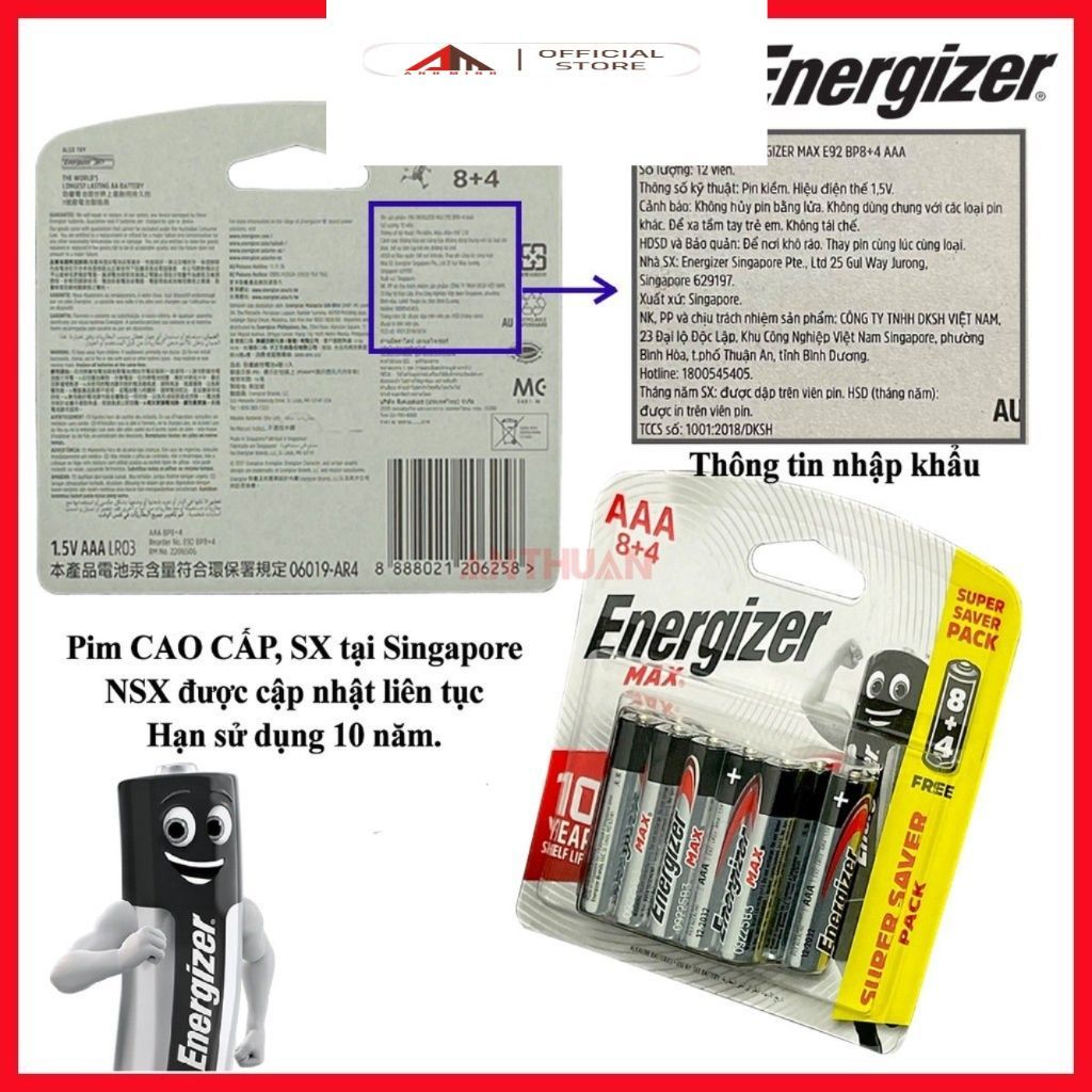[Vỉ 12 viên] Pin Alkaline Energizer AA / AAA Tiểu, Đũa Pin Kiềm LR6 LR03 E91 E92 Chính Hãng Siêu Bền