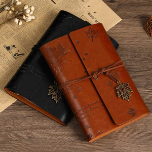 Sổ Tay Vintage Lá Phong Cao Cấp - 80 Trang Ruột + 5 Túi Đựng Tiền, Bìa Simili Da Bò, Ruột Rời Tiện Lợi
