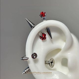 Hoa Hồng Đỏ Quỷ - Bông Tai Punk & Retro Sang Trọng, Kiểu Xương