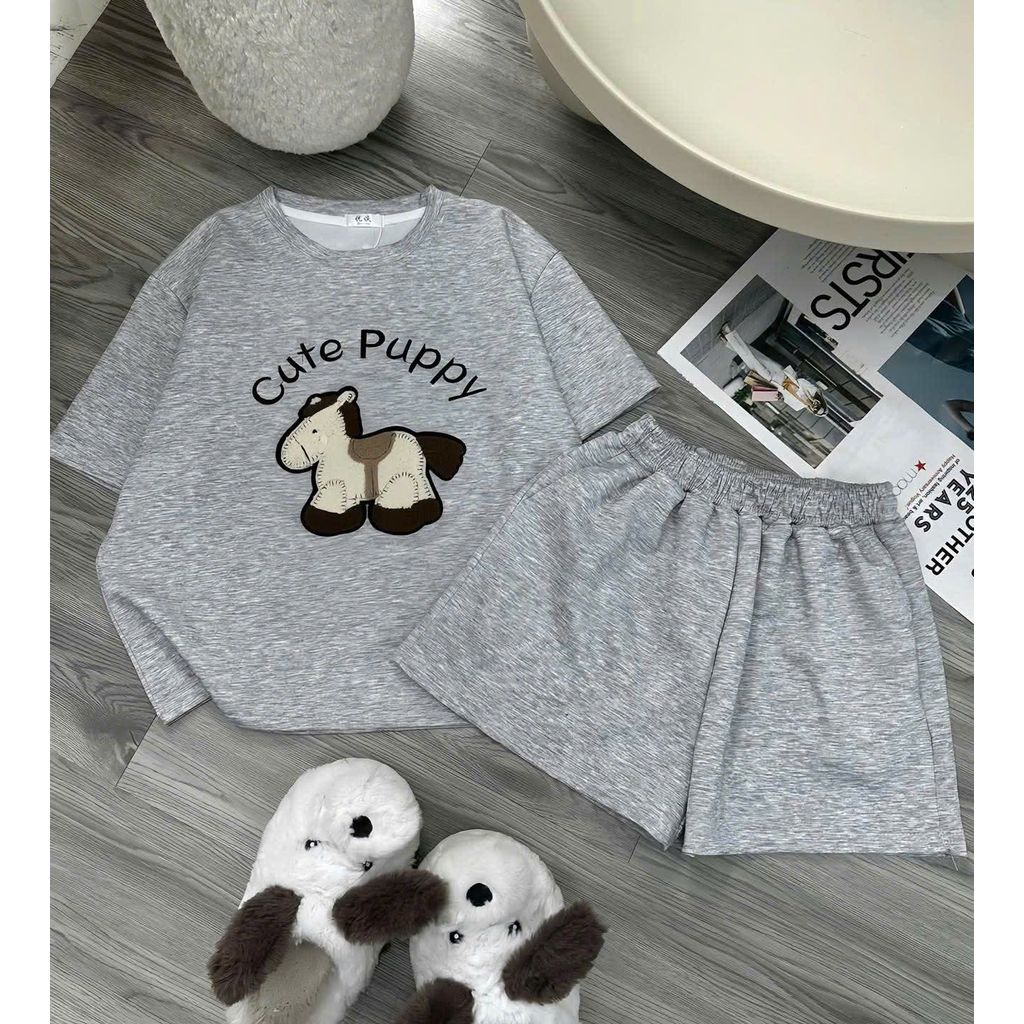 SET Bộ Quần ĐÙI CỘC TRƠN XÁM ĐẬM+PHỐI PHÔNG  LỪA XÁM ĐẬM FORM RỘNG -CHANG3158