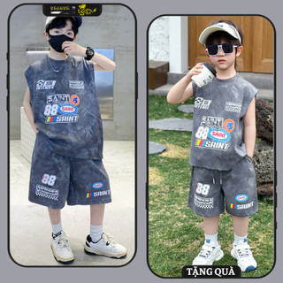 Bộ quần áo ba lỗ bé trai 14-52kg mẫu SAINT. Chất liệu vải thoáng mát, co dãn, màu sắc đẹp. NL18