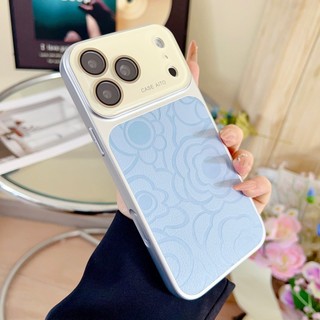 Phim bảo vệ ống kính Vỏ điện thoại mạ điện bằng da hoa Camellia cho iPhone 17Promax 17Pro Air 14 15 16 Pro Max Vỏ điện thoại di động nữ chống sốc