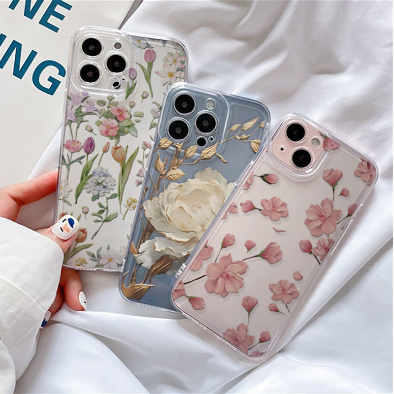 Ốp Điện Thoại In Hoa Cho IPhone 17 AIR 17 11 15 Pro Max Plus Vỏ Silicon Trong Suốt Mềm