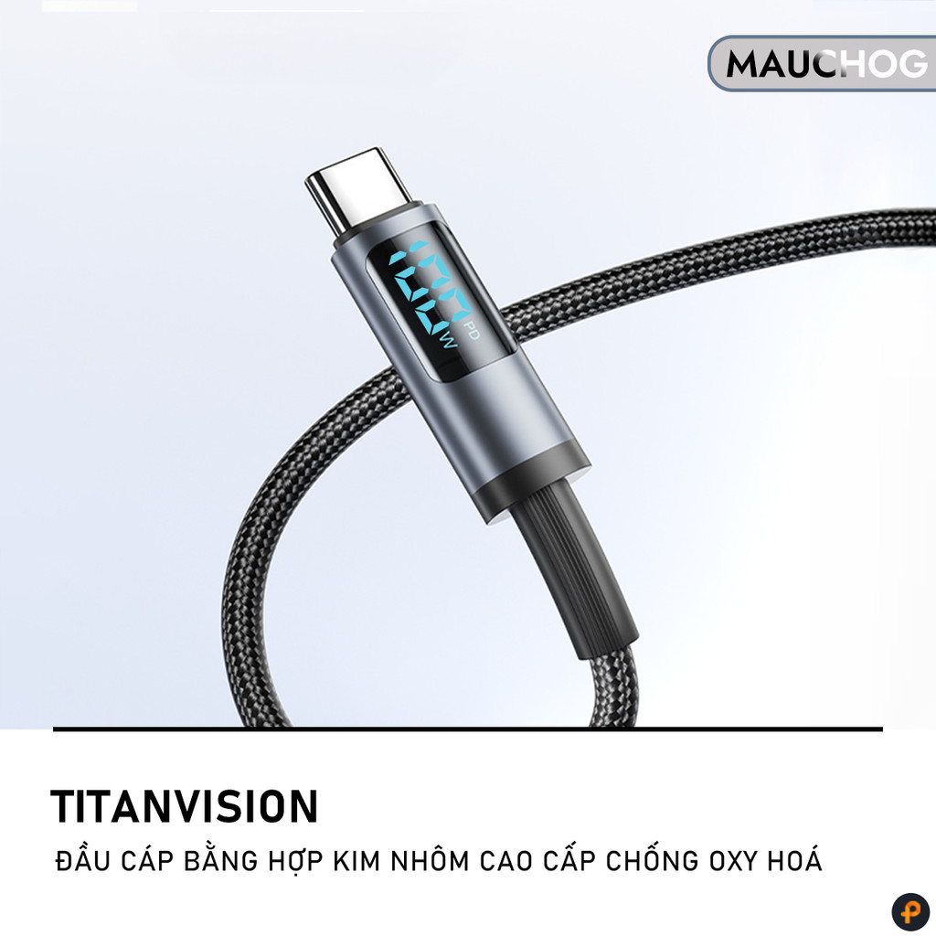Cáp Sạc Nhanh 100W Type C E-Marker Có Đèn Led Báo Công Suất Cho Điện Thoại iPhone iPad Macbook