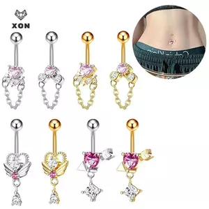 Nhẫn xuyên bụng zircon hình trái tim, trang sức cơ thể thời trang cho nữ
