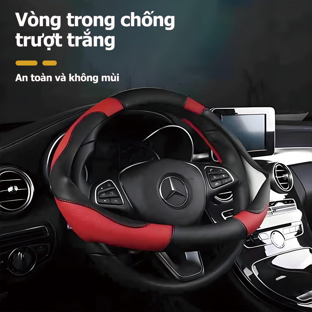 Bọc vô lăng ô tô da hoa văn sợi carbon không có vòng trong bọc tay lái thoải mái thích ứng với đường kính vô lăng 38cm