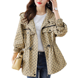 Áo khoác trench coat có mũ trùm đầu thanh lịch, kiểu dáng mới, rộng rãi, ôm eo, in họa tiết thời trang