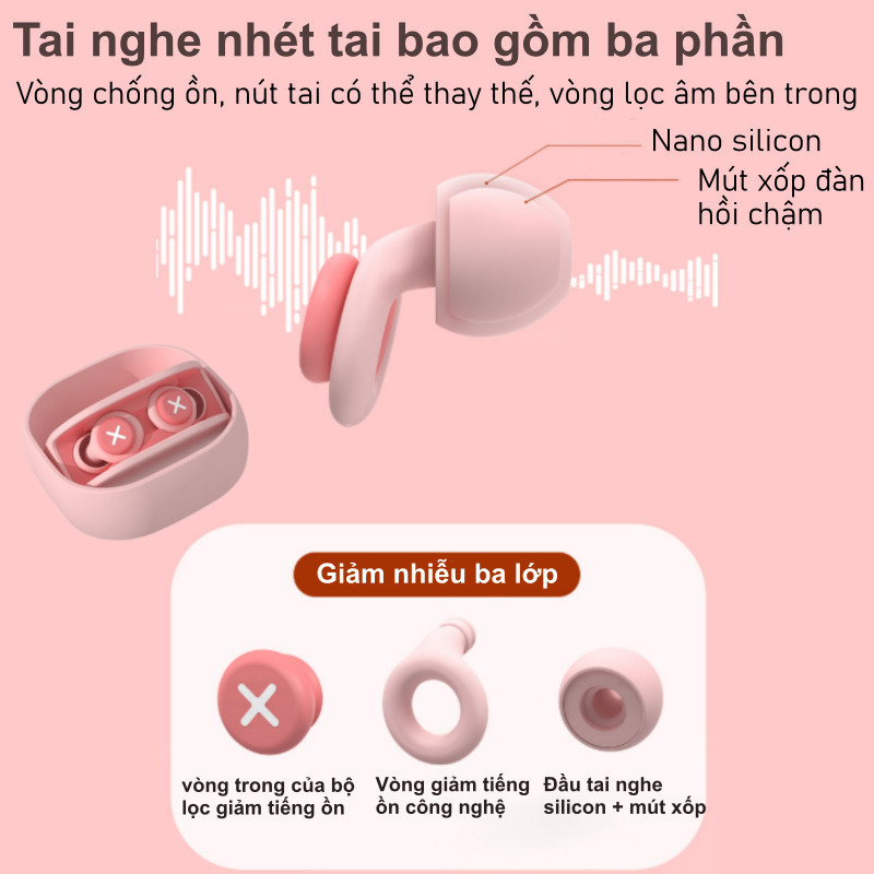 Nút tai chống ồn silicon + mút mềm – cách âm hiệu quả , đàn hồi chậm, tiện dụng khi ngủ, học tập