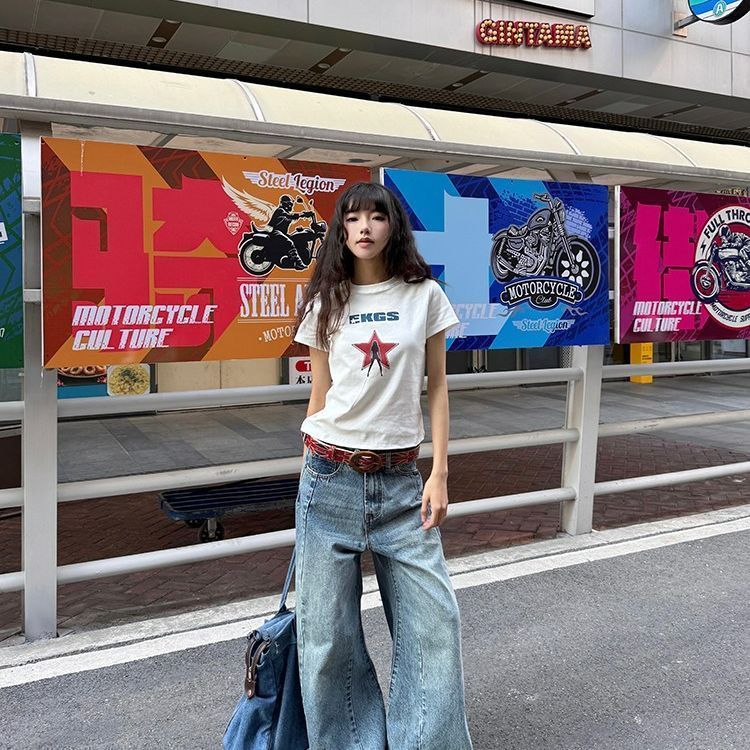 Áo thun ngắn tay đeo vai kiểu Mỹ, form slim-fit, thời trang mùa hè