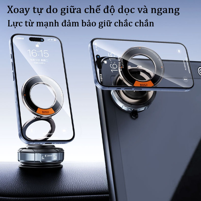 Giá đỡ điện thoại hút chân không, nam châm nâng cấp 16 mạch từ, xoay 360°, bám chắc mọi bề mặt
