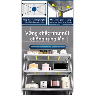 LOADNIX Kệ inox nhà bếp inox Bền bỉ trong môi trường bếp nhà Kệ để đồ inox Làm dày 0.5mm Có thanh chống đỡ