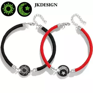 Vòng Tay Bện Dạ Quang JKDESIGN - Có Thể Điều Chỉnh, Hình Mặt Trời & Mặt Trăng, Phù Hợp Cho Cặp Đôi Retro