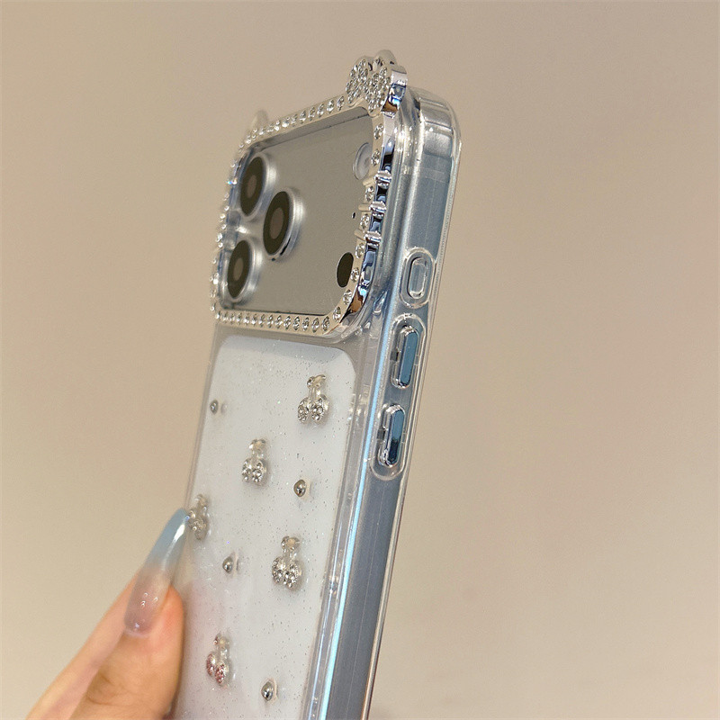 Ốp điện thoại anh đào tai mèo kim cương lấp lánh cho iPhone 17 Pro Max 17 16 15 14 13 12 11 Vỏ điện thoại chống rơi