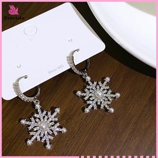 Eshylala - Bông tai hình bông tuyết zircon giả ngọc trai lấp lánh, thời trang cho nữ, quà tặng hoàn hảo cho tiệc Giáng sinh [MỚI]