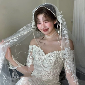 Mạng che mặt ren cổ điển kiểu Pháp với nơ