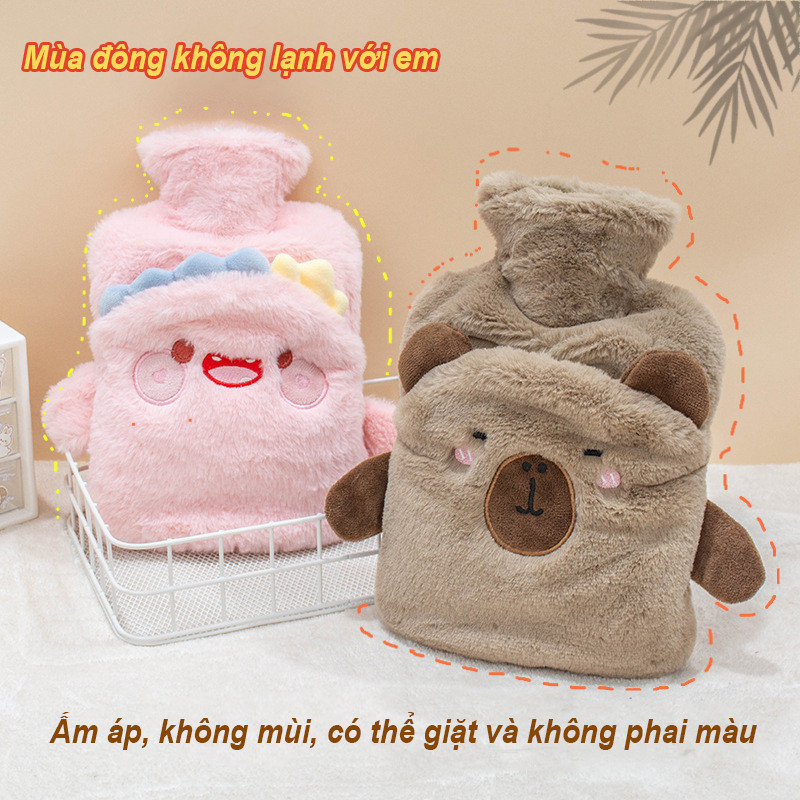 Túi Chườm Bụng Dễ Thương Cho Nữ - Dung Tích 1000ml, Vải Bông Mềm, Hình Thú Thêu Xinh, Giữ Nhiệt & Giảm Đau Bụng Kinh
