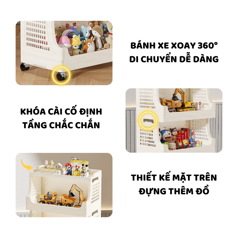 Kệ Đựng Đồ Chơi Gấp Gọn ENODA HOME, Tủ Kệ Đựng Đa Năng Cho Bé Chịu Lực Tốt Có Bánh Xe Di Chuyển Dễ Dàng TUN052