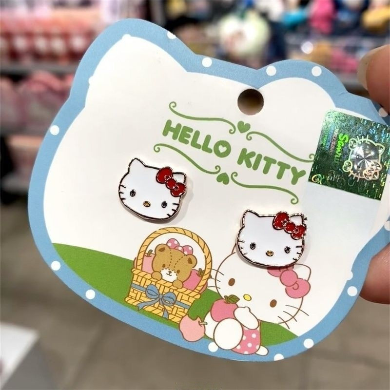 Kt Kitty Nơ Bông Tai Nữ Niche Ngọt Ngào Dễ Thương Xuyên Bông Tai Giá Trị Cao ins Tất Cả Trận Đấu Bông Tai